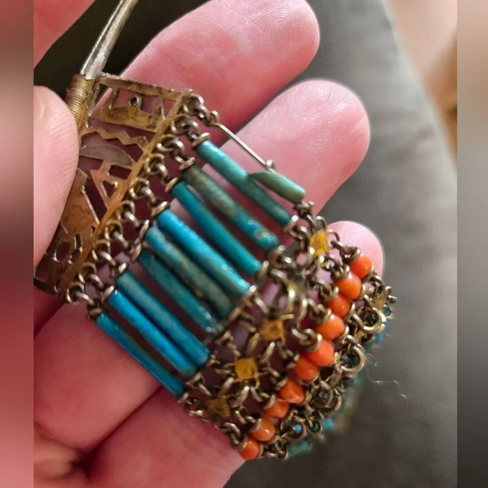 Egyptian Revival Faience Bracelet Vintage 30/40s - Picture 13 of 16